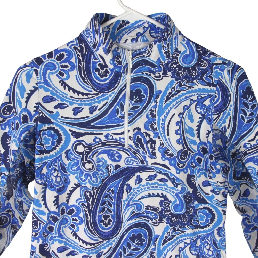 IBKUL UPF 50 Mock Neck Pullover Womens S Blue Paisley Golf Performance 1/4 Zip - Picture 4 of 12